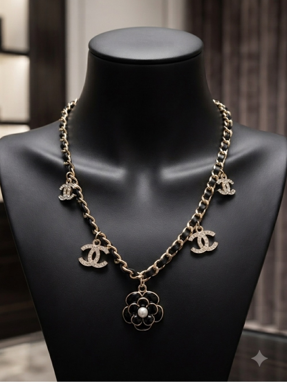 Gold-Tone Interlocking Logo & Flower Charm Necklace